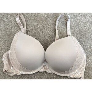 Torrid Curve Bra 38D Nude Tan Push Up Plunge Lace Lined Underwire